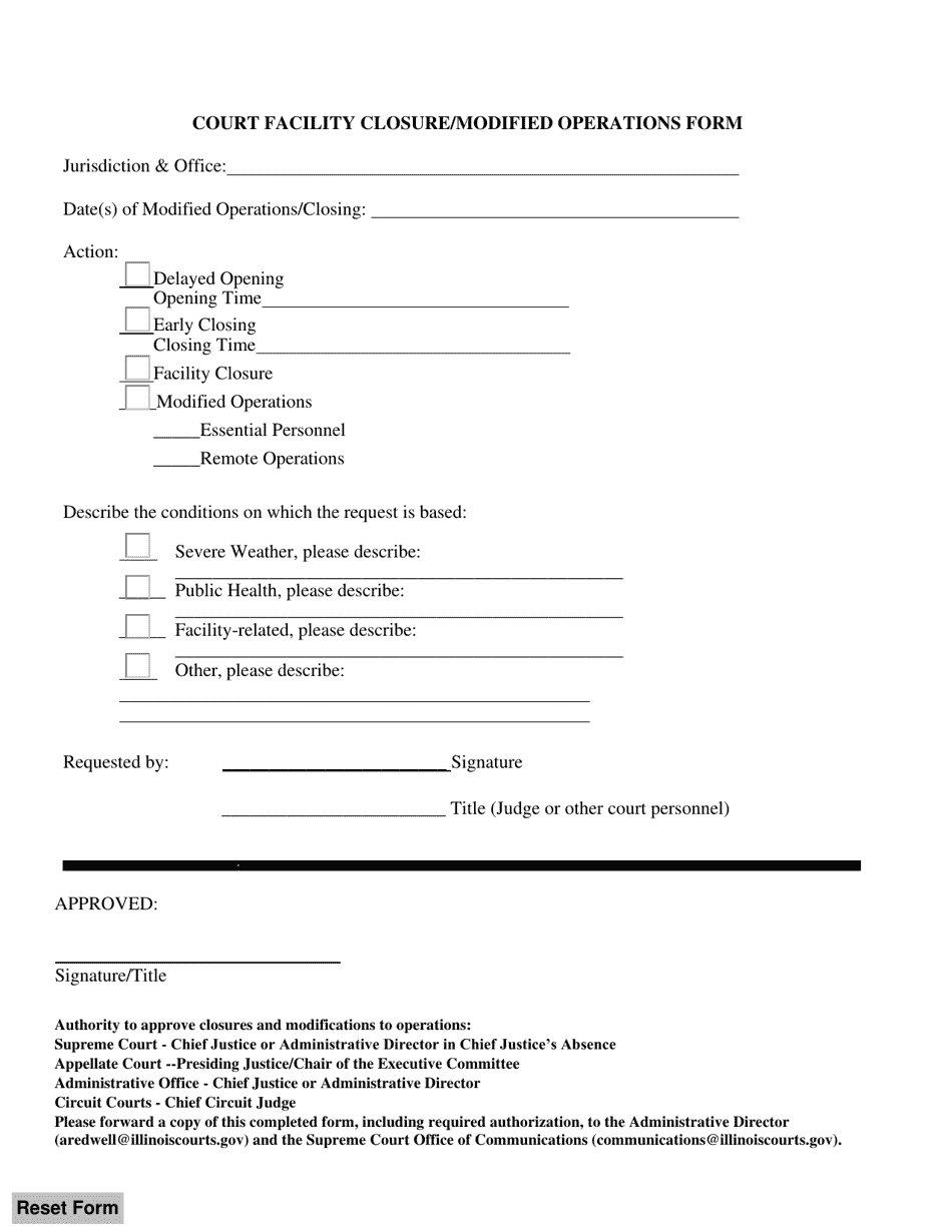 Court Facility Closure / Modified Operations Form - Illinois, Page 1