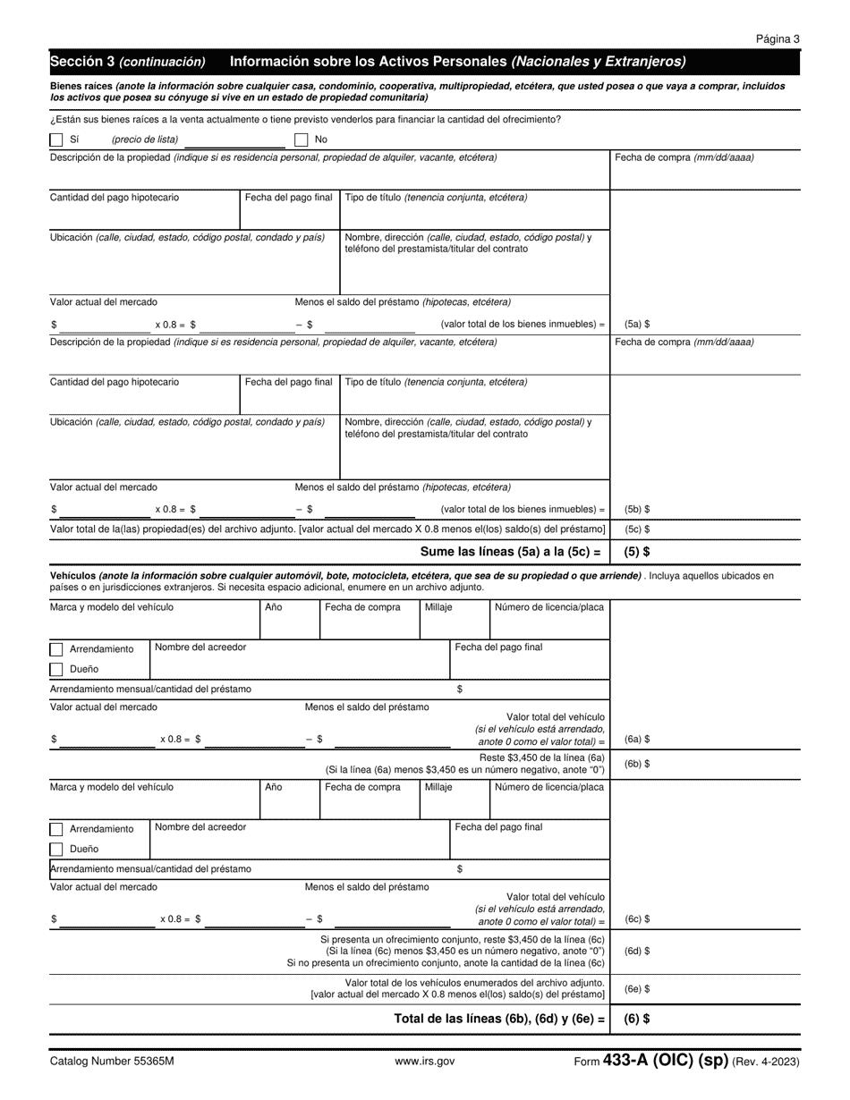 IRS Formulario 433-A (OIC) Informacion De Cobro Para Los Asalariados Y Trabajadores Por Cuenta Propia (Spanish), Page 3