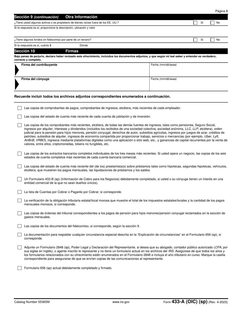 IRS Formulario 433-A (OIC) Informacion De Cobro Para Los Asalariados Y Trabajadores Por Cuenta Propia (Spanish), Page 8