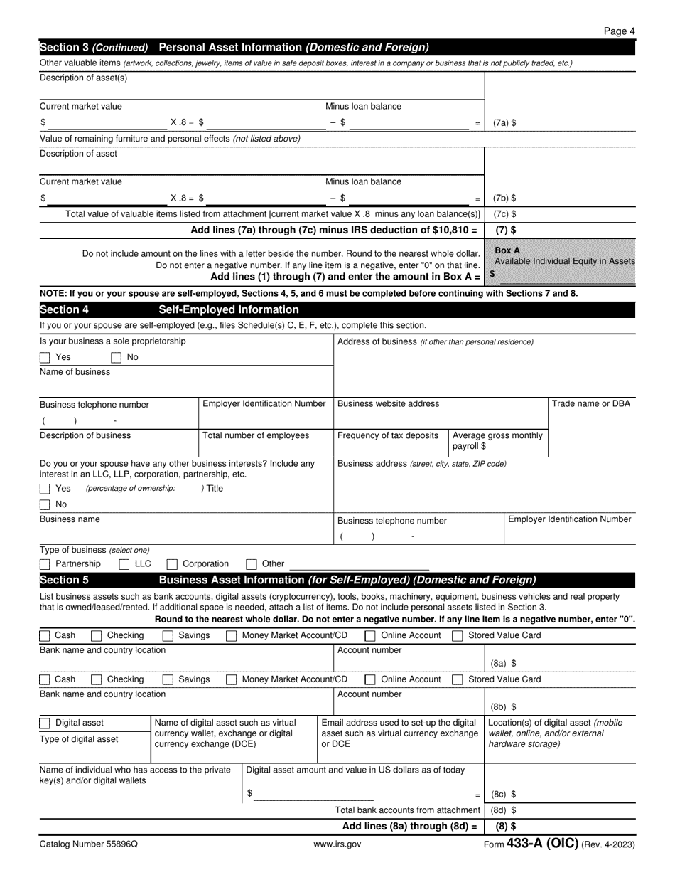 IRS Form 433-A (OIC) Download Fillable PDF or Fill Online Collection ...