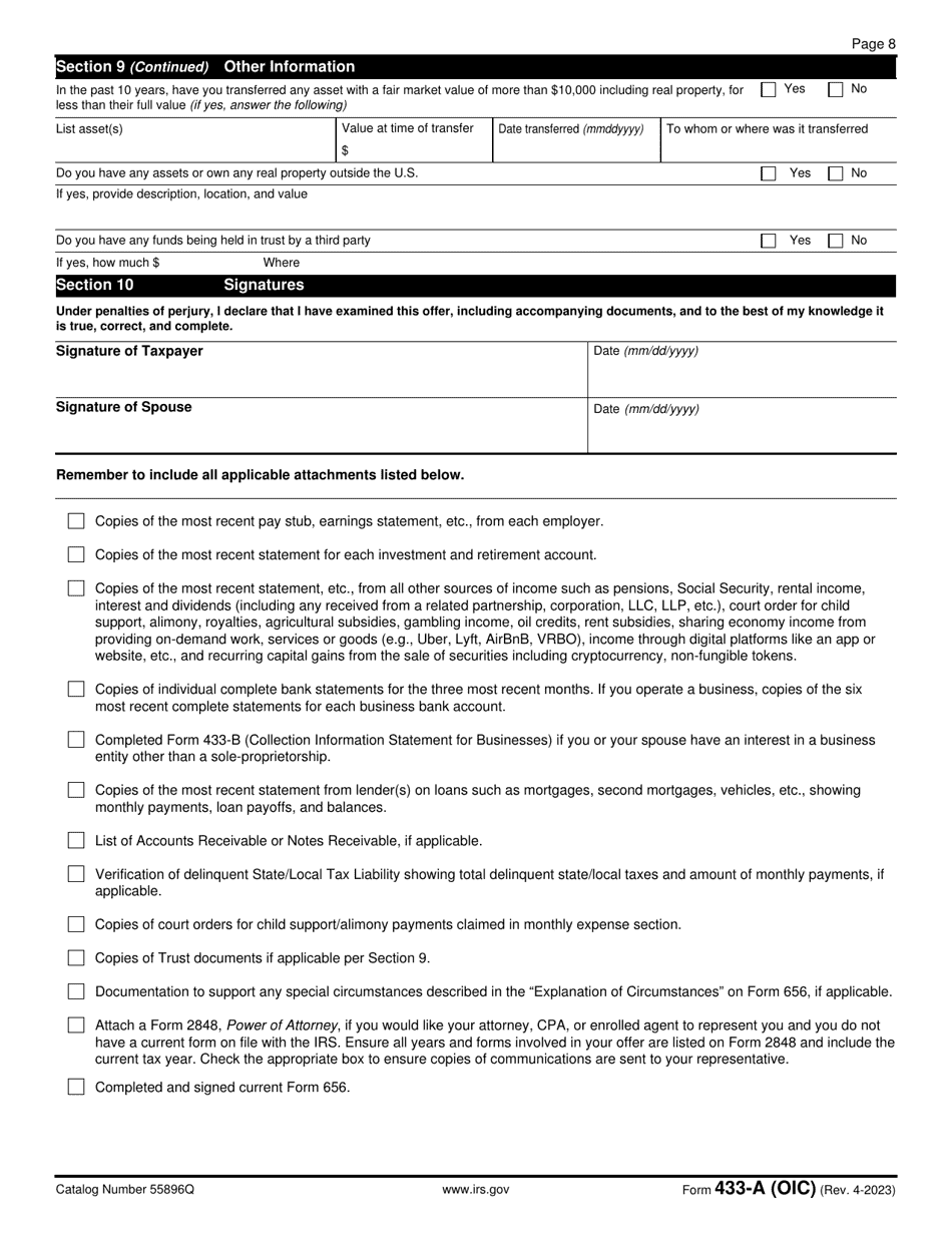 IRS Form 433-A (OIC) Download Fillable PDF or Fill Online Collection ...