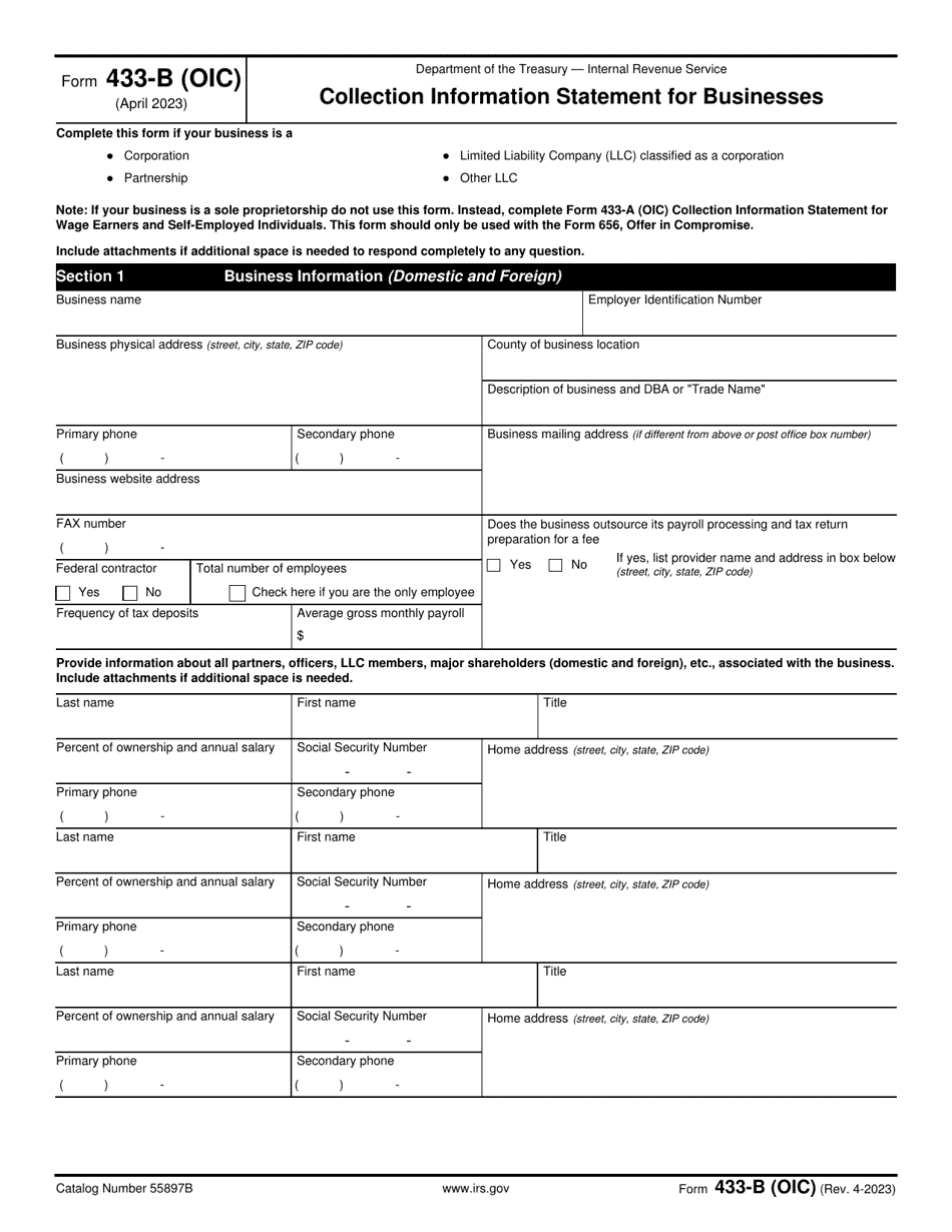 IRS Form 433-B (OIC) - Fill Out, Sign Online And Download Fillable PDF ...