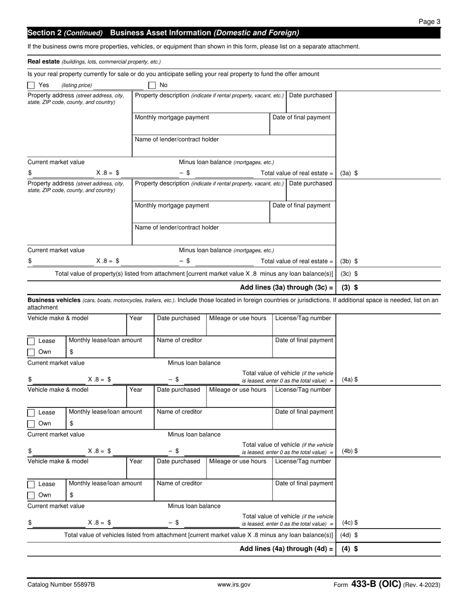 IRS Form 433-B (OIC) Collection Information Statement for Businesses, Page 3