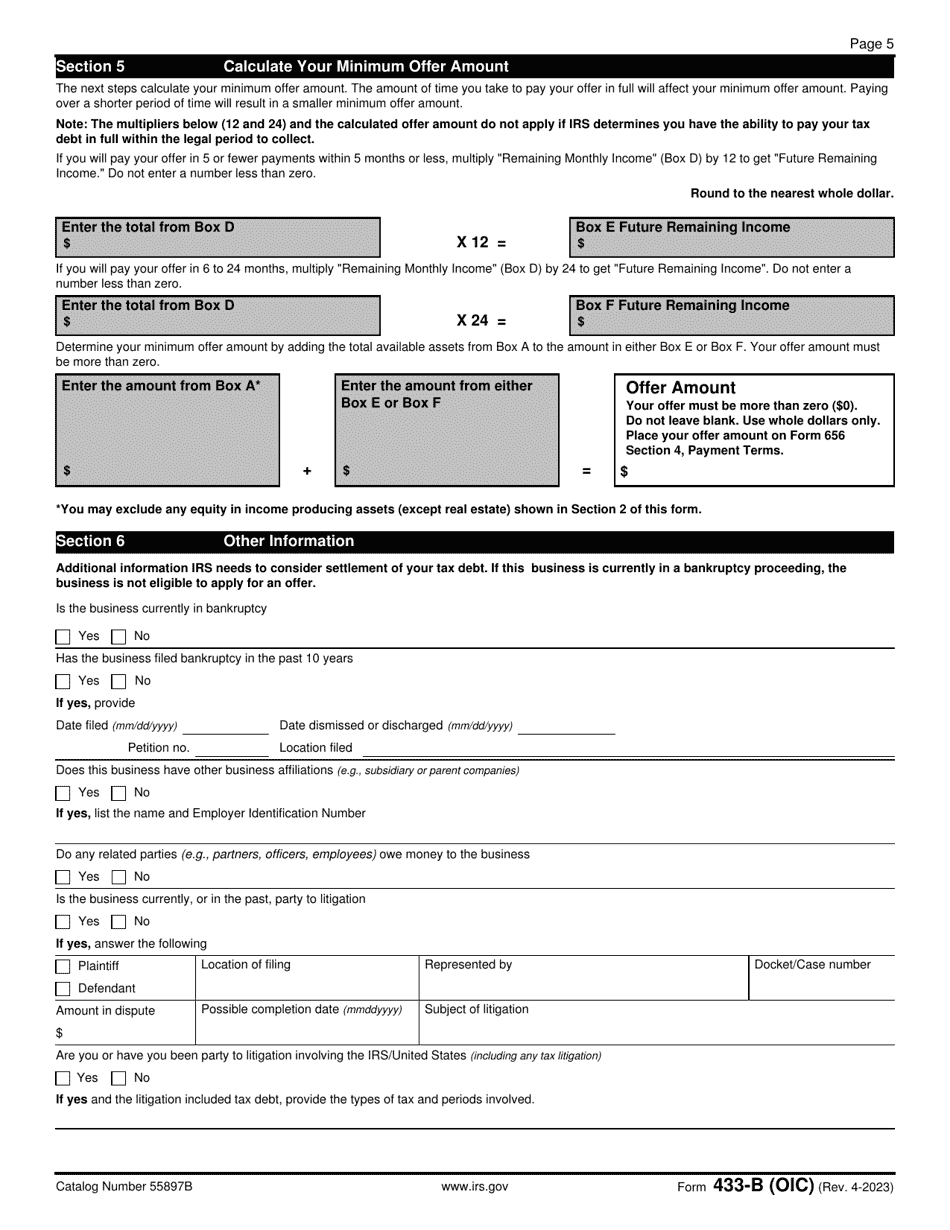 Irs Form 433 B Oic Fill Out Sign Online And Download Fillable Pdf Templateroller 4867