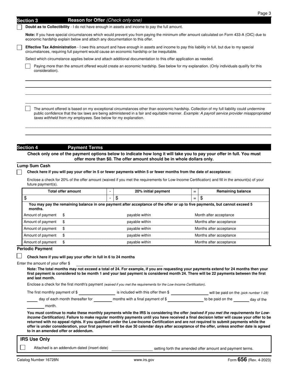 IRS Form 656 Download Fillable PDF or Fill Online Offer in Compromise ...