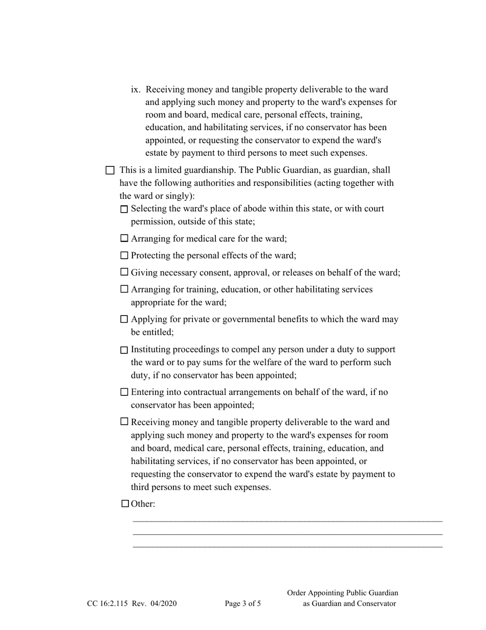 Form CC16:2.115 Order Appointing Public Guardian as Guardian and Conservator - Nebraska, Page 3