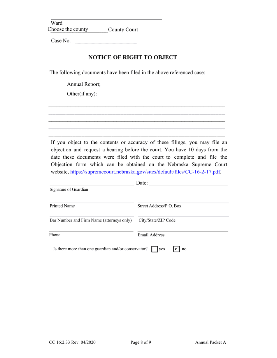 Form CC16:2.33 Annual Packet a - Guardianship Annual Reporting Forms - Nebraska, Page 10