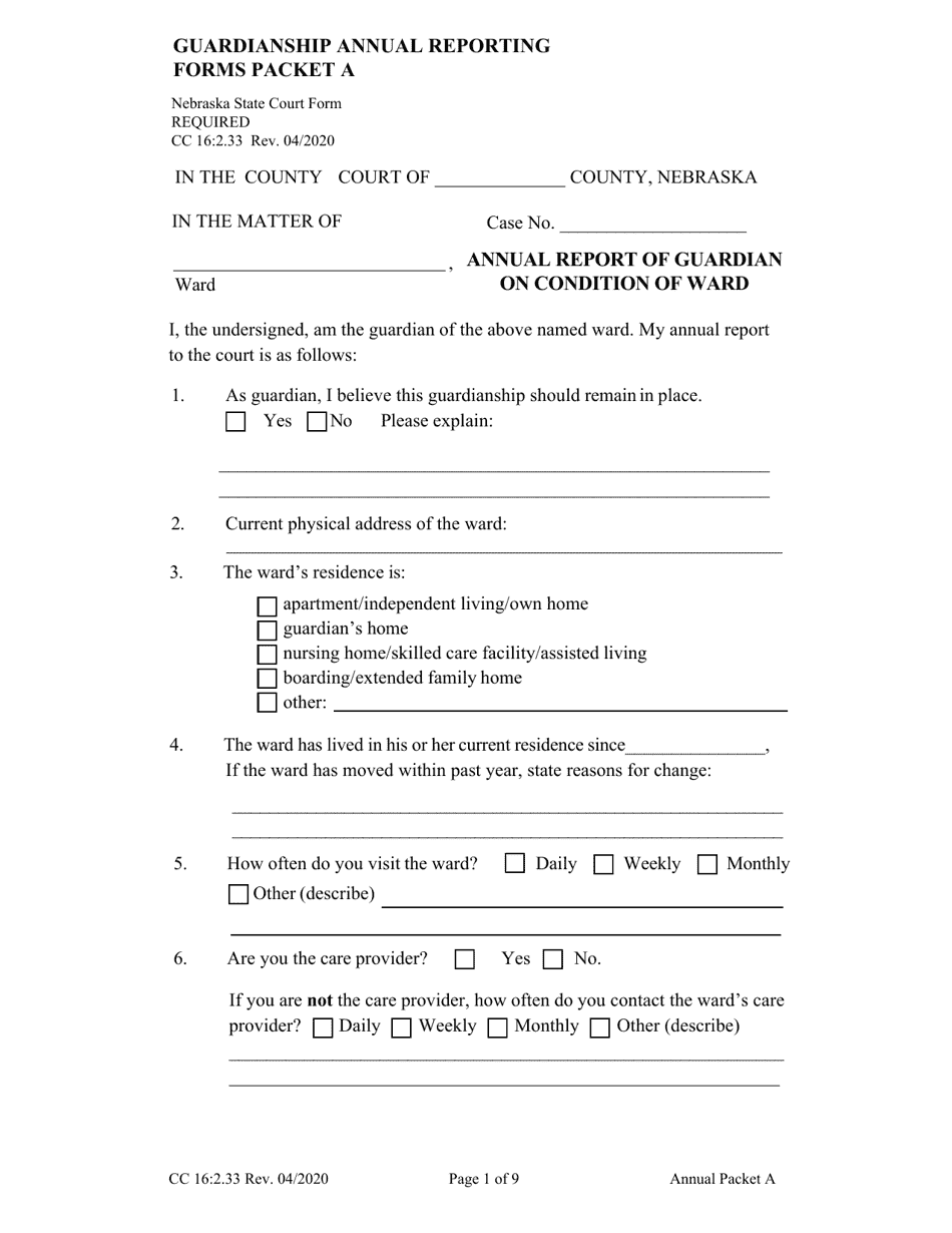 Form CC16:2.33 Annual Packet a - Guardianship Annual Reporting Forms - Nebraska, Page 3