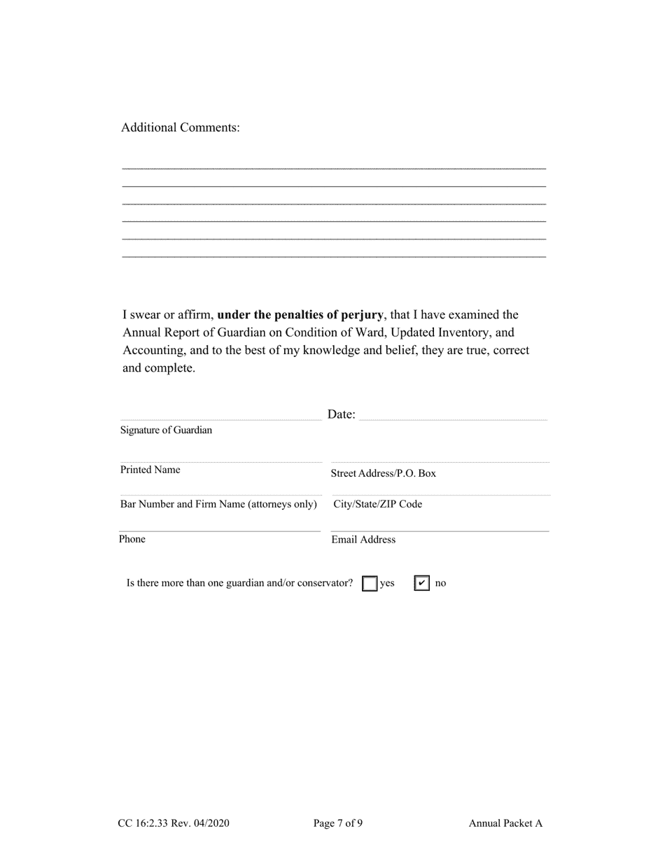 Form CC16:2.33 Annual Packet a - Guardianship Annual Reporting Forms - Nebraska, Page 9
