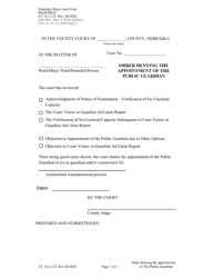 Document preview: Form CC16:2.122 Order Denying the Appointment of the Public Guardian - Nebraska