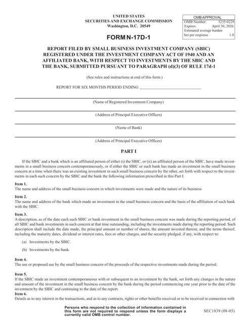 Form N-17D-1 (SEC Form 1839)  Printable Pdf