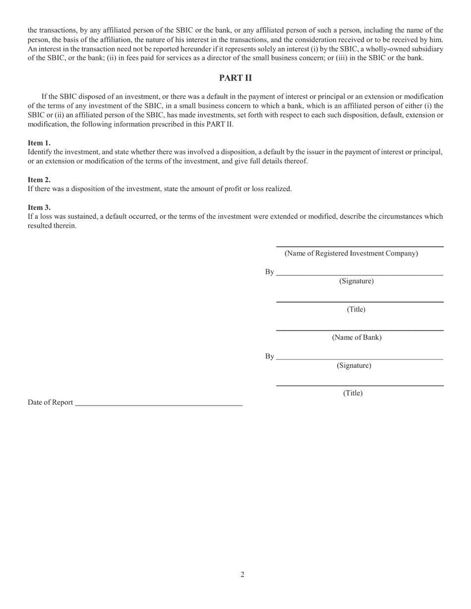 Form N-17D-1 (SEC Form 1839) Report Filed by Small Business Investment Company (Sbic) Registered Under the Investment Companyact of 1940 and an Affiliated Bank, With Respect to Investments by the Sbic and the Bank, Submitted Pursuant to Paragraph (D)(3) of Rule 17d-1, Page 2