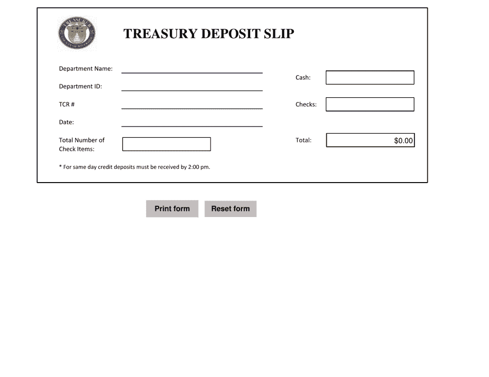 Treasury Deposit Slip - County of Riverside, California, Page 1