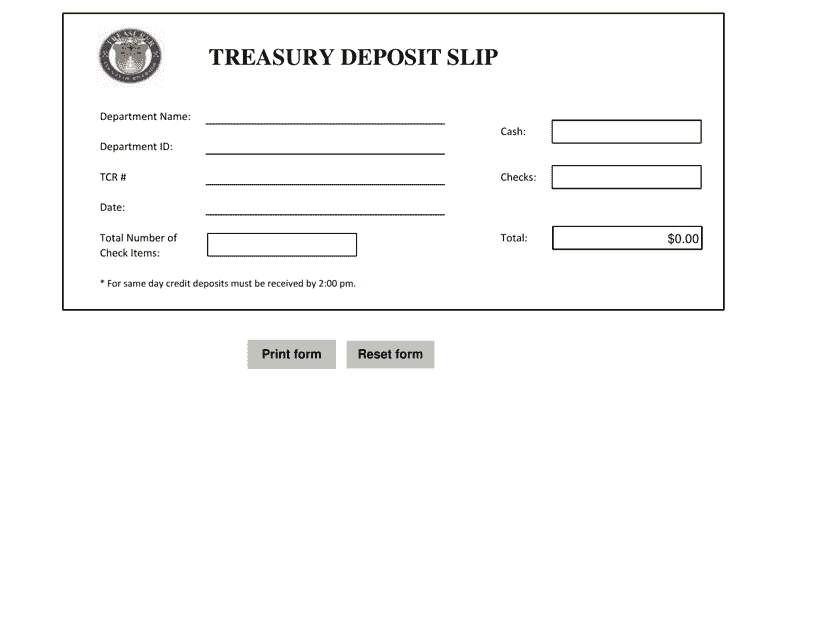 Treasury Deposit Slip - County of Riverside, California