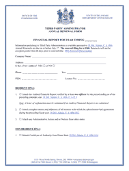 Third Party Administrator Annual Renewal Form - Delaware