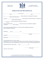 Document preview: Affidavit of Lost Pbm Certificate - Delaware