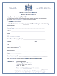 Document preview: Reinsurance Intermediary Annual Renewal Form - Delaware
