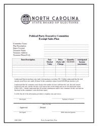 Document preview: Form CRO-2600 Political Party Executive Committee Exempt Sales Plan - North Carolina