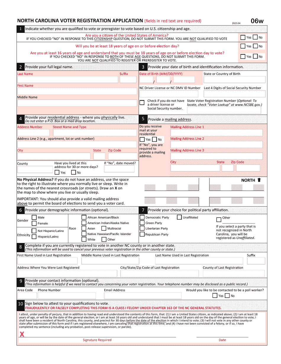 Form 06W North Carolina Voter Registration Application - North Carolina, Page 1