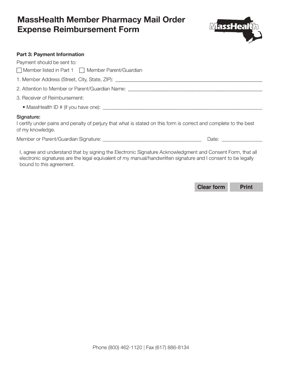Form BCRF-1 Masshealth Member Pharmacy Mail Order Expense Reimbursement Form - Massachusetts, Page 3