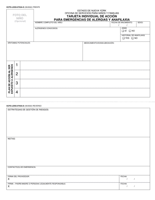 Formulario OCFS-LDSS-0792A-S  Printable Pdf