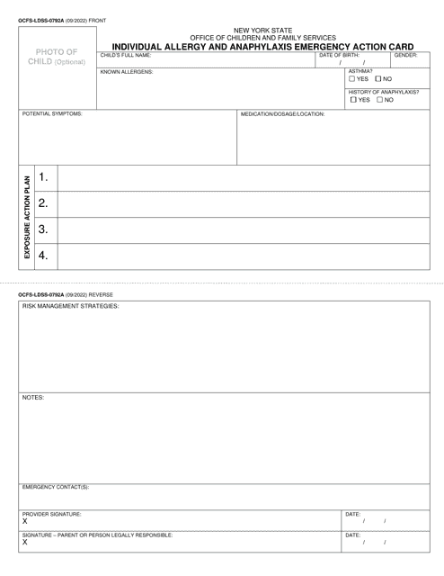 Form OCFS-LDSS-0792A  Printable Pdf