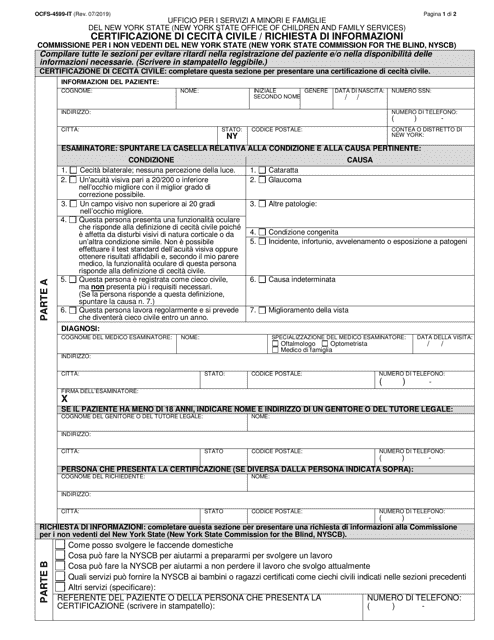 Form OCFS-4599-IT Report of Legal Blindness/Request for Information - New York (Italian)