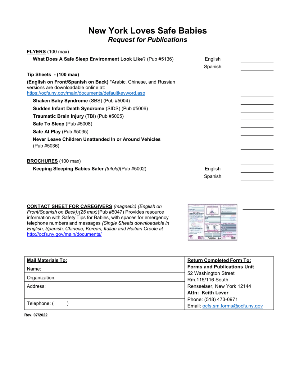 New York Loves Safe Babies Request for Publications - New York, Page 1