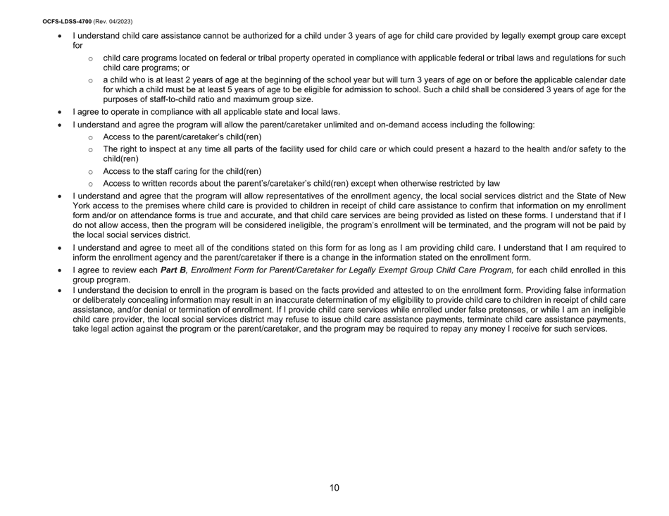 Form OCFS-LDSS-4700 Enrollment Form for Legally Exempt Group Child Care Program - New York, Page 10