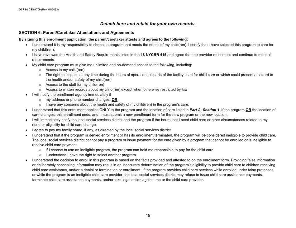 Form OCFS-LDSS-4700 Enrollment Form for Legally Exempt Group Child Care Program - New York, Page 15