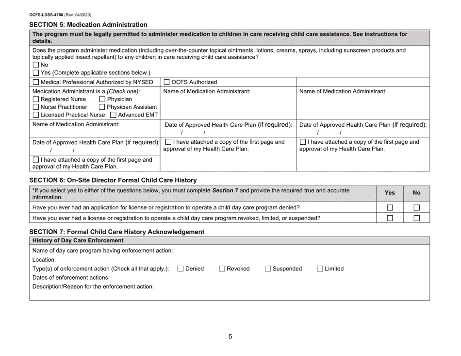 Form OCFS-LDSS-4700 Enrollment Form for Legally Exempt Group Child Care Program - New York, Page 5