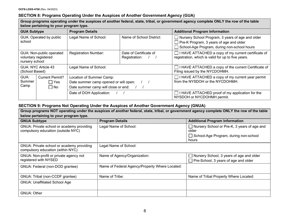 Form OCFS-LDSS-4700 Enrollment Form for Legally Exempt Group Child Care Program - New York, Page 6
