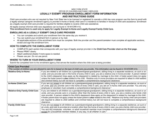 Document preview: Instructions for Form OCFS-LDSS-4699 Enrollment Form for Provider of Legally Exempt in-Home Child Care and Legally Exempt Family Child Care - New York