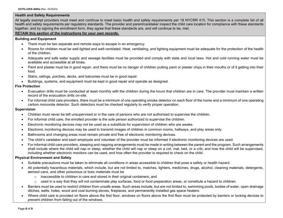 Instructions for Form OCFS-LDSS-4699 Enrollment Form for Provider of Legally Exempt in-Home Child Care and Legally Exempt Family Child Care - New York, Page 6