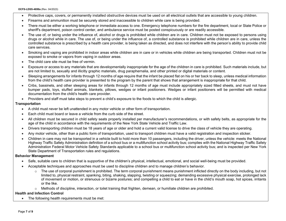 Instructions for Form OCFS-LDSS-4699 Enrollment Form for Provider of Legally Exempt in-Home Child Care and Legally Exempt Family Child Care - New York, Page 7