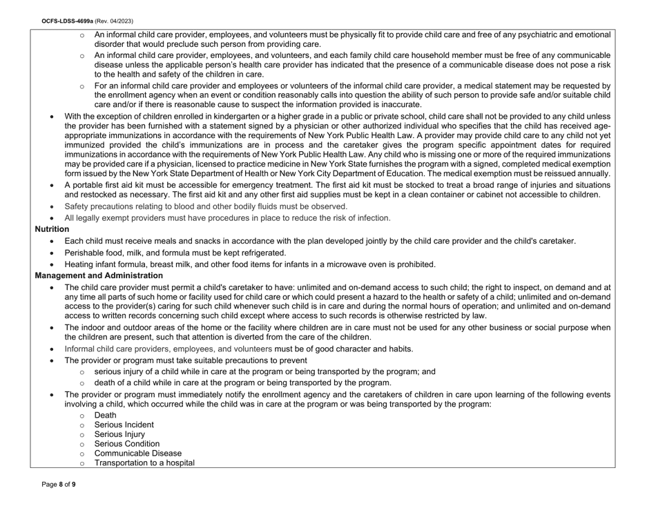 Instructions for Form OCFS-LDSS-4699 Enrollment Form for Provider of Legally Exempt in-Home Child Care and Legally Exempt Family Child Care - New York, Page 8