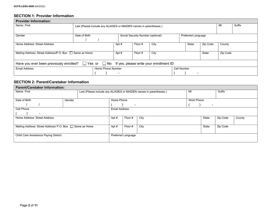 Form OCFS-LDSS-4699 Enrollment Form for Provider of Legally Exempt in-Home Child Care and Legally Exempt Family Child Care - New York, Page 2