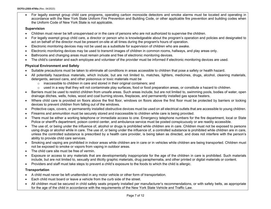 Instructions for Form OCFS-LDSS-4700 Enrollment Form for Legally Exempt Group Child Care Program - New York, Page 7