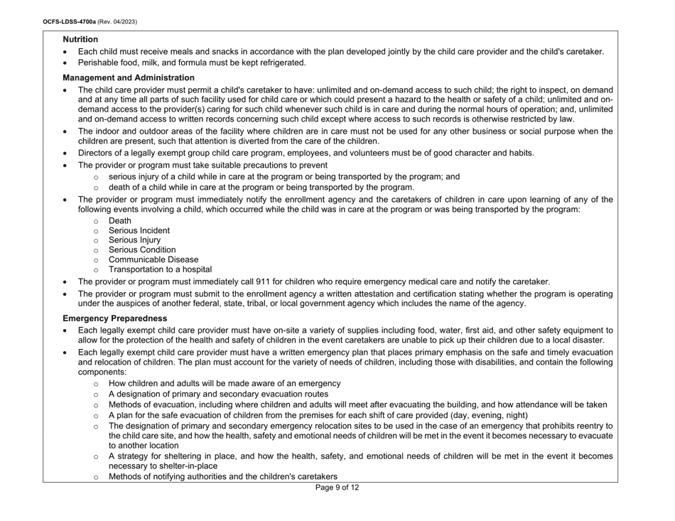 Instructions for Form OCFS-LDSS-4700 Enrollment Form for Legally Exempt Group Child Care Program - New York, Page 9