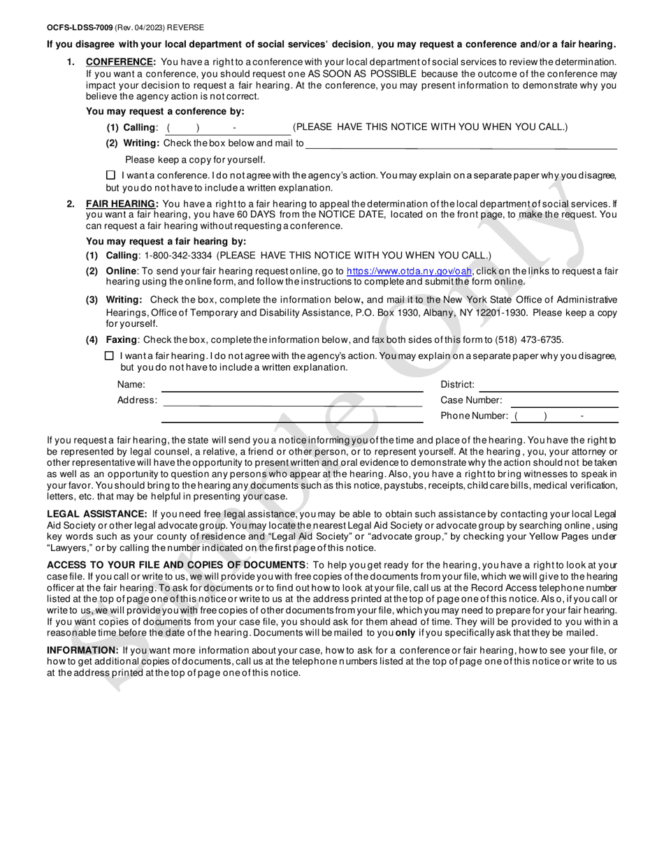 Form OCFS-LDSS-7009 Download Printable PDF or Fill Online Notice of ...