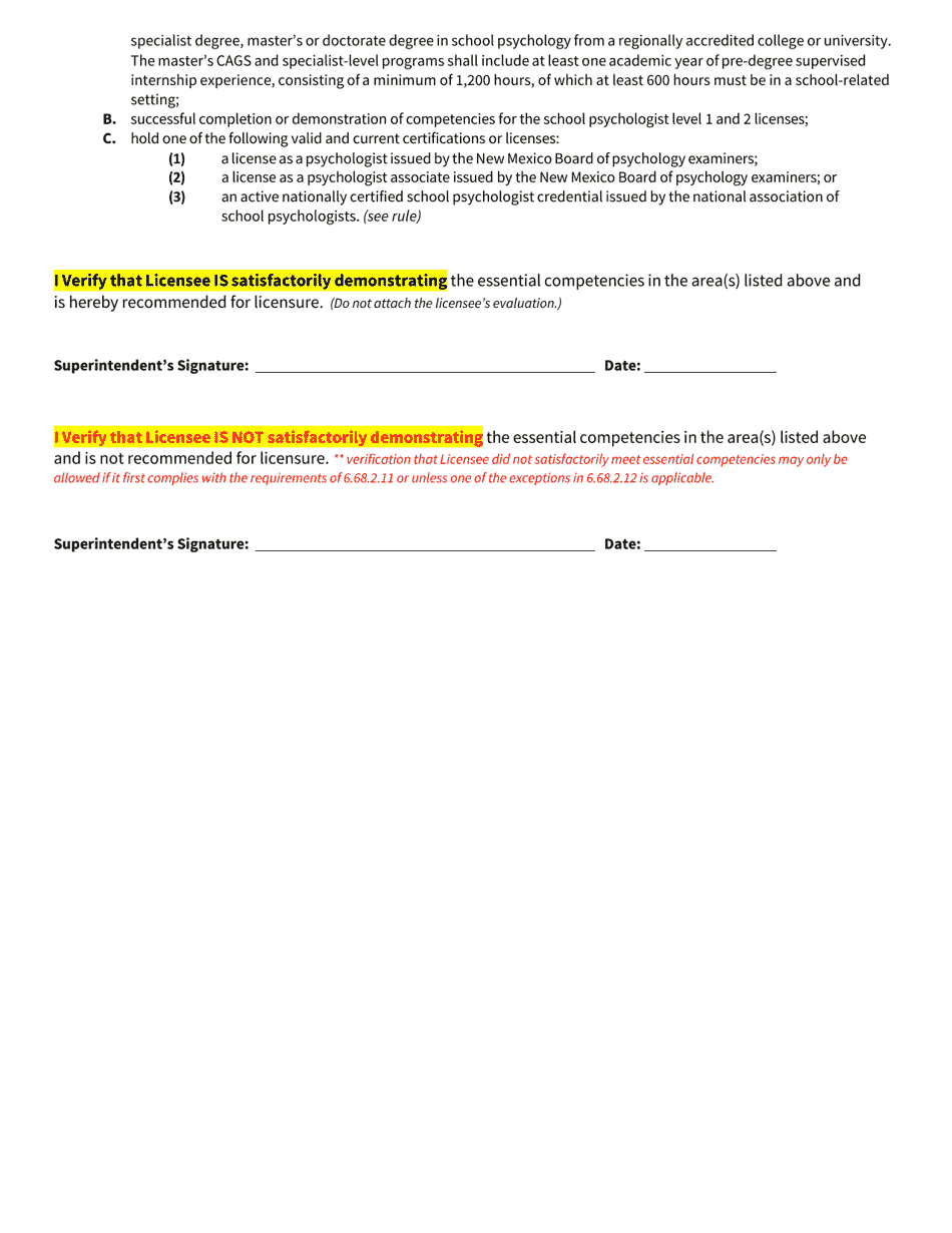 Superintendents Recommendation Form for Continuing Licensure - Instructional Support Provider - New Mexico, Page 2
