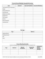 Form F240-007-000 Claim Resolution Settlement Income and Expense Worksheet - Washington, Page 2