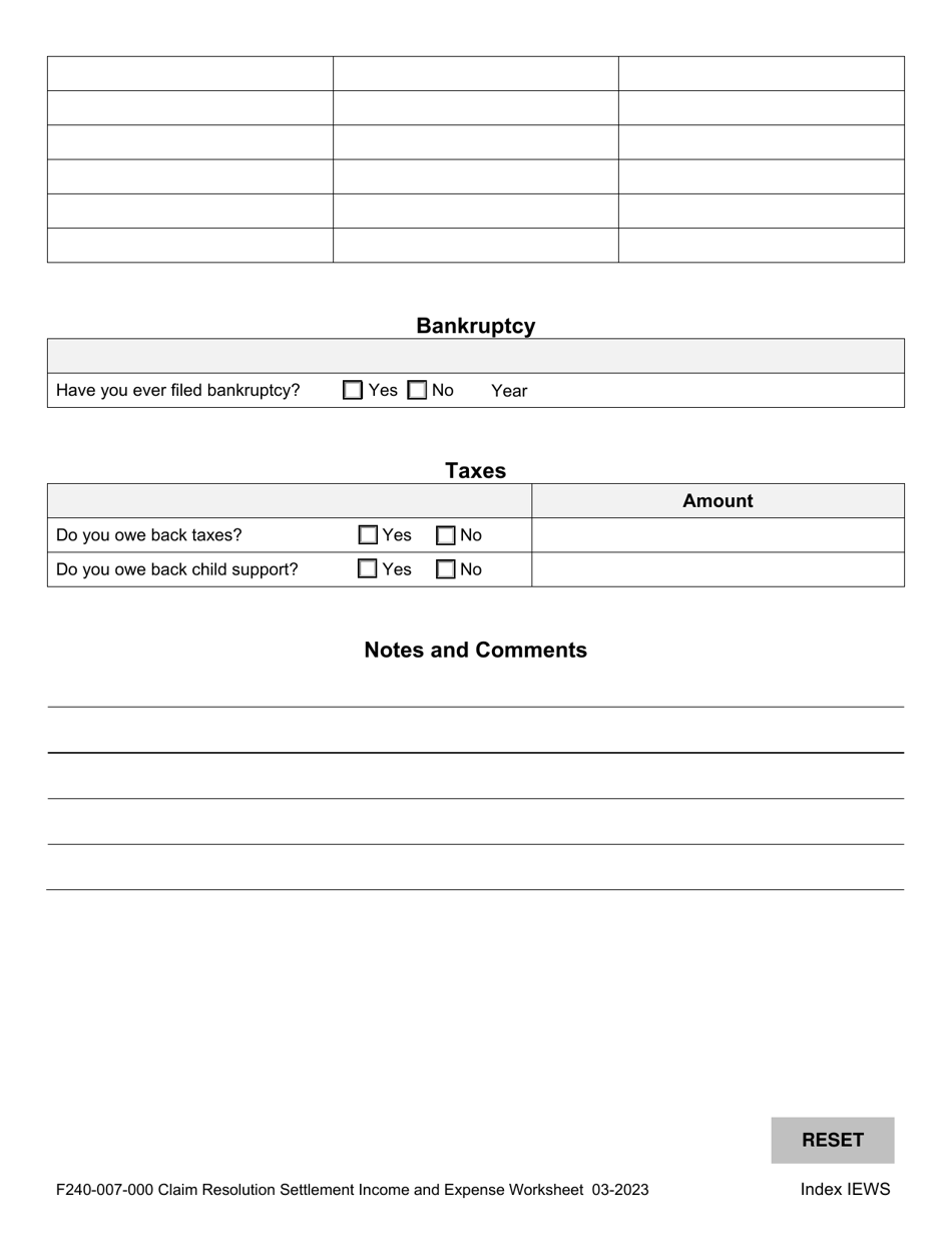 Form F240-007-000 Download Fillable PDF or Fill Online Claim Resolution ...