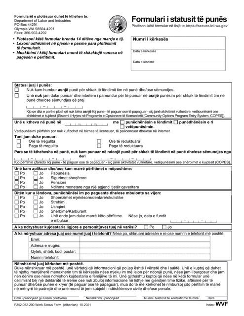 Form F242-052-200 Work Status Form - Washington (Albanian)