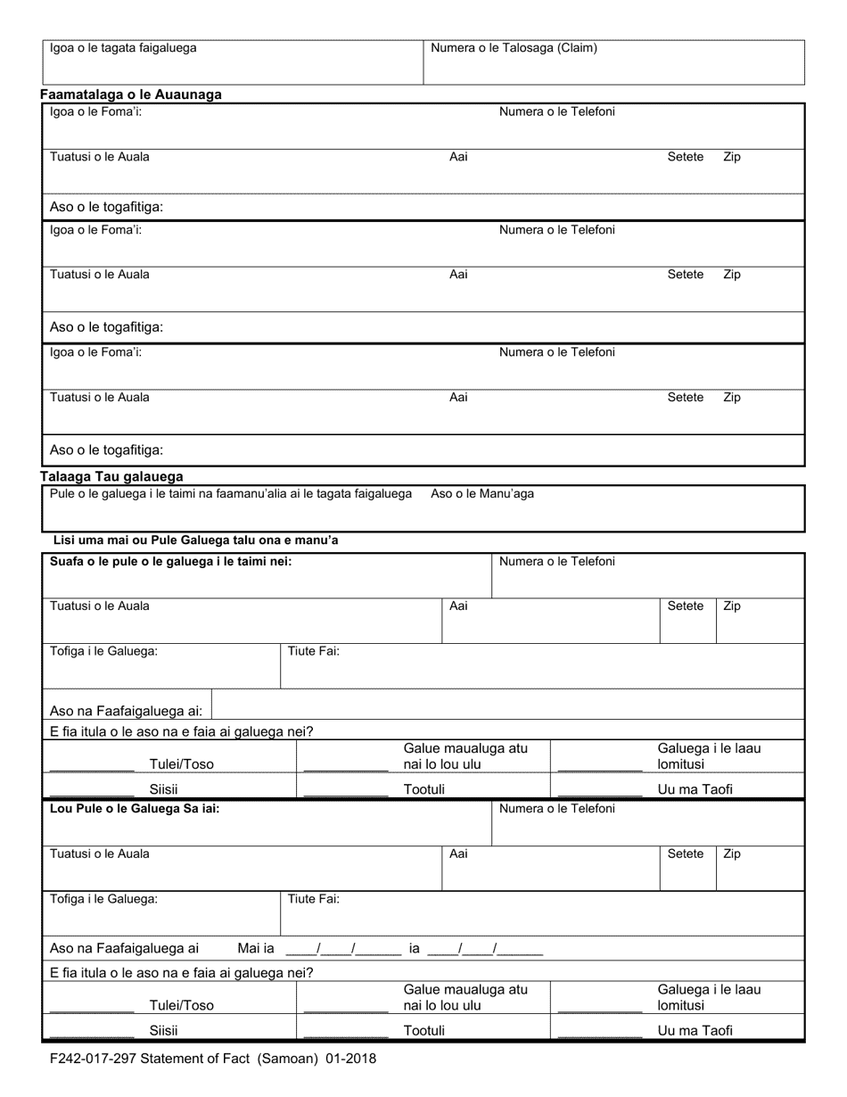 Form F242-017-297 Statement of Fact - Washington (Samoan), Page 2