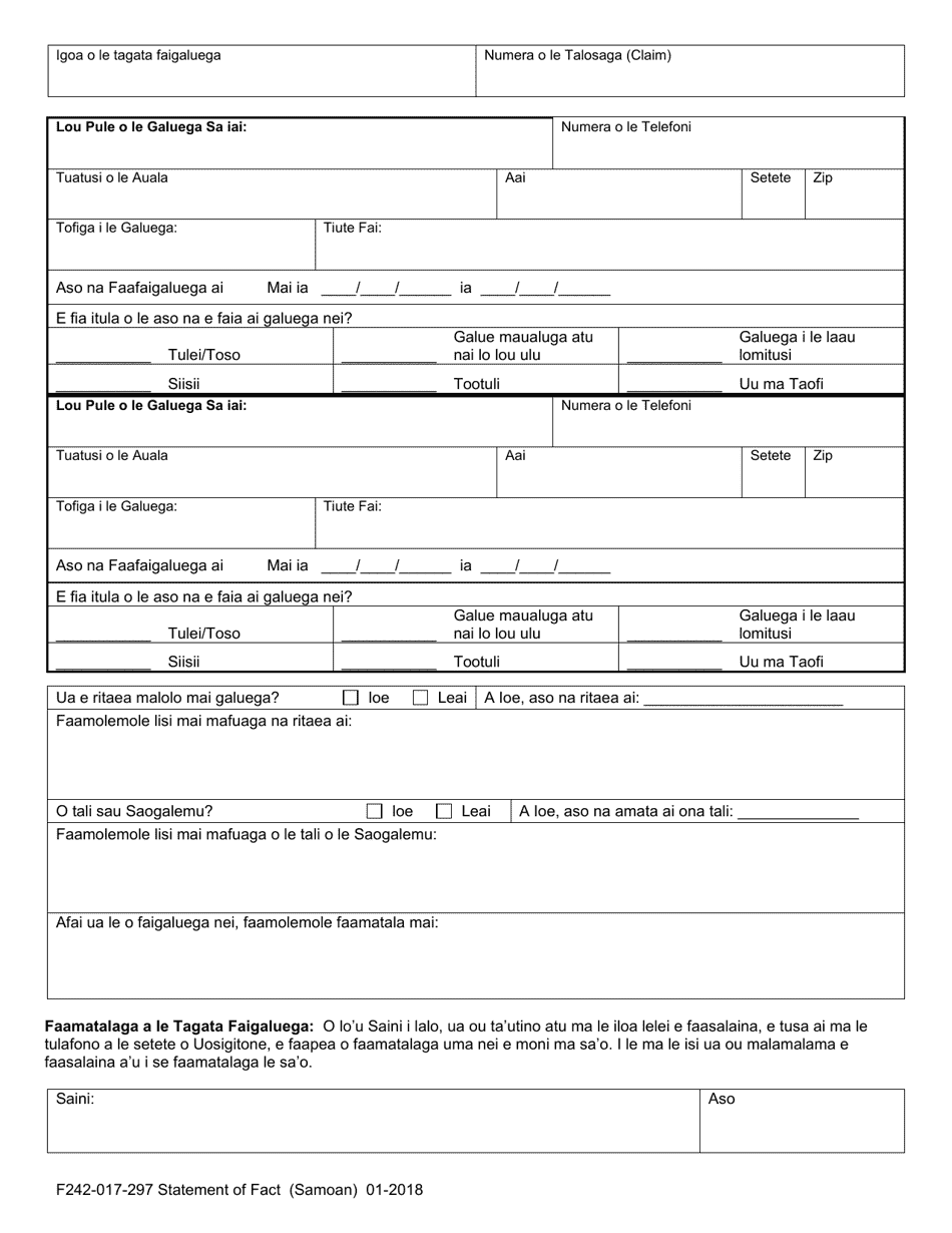 Form F242-017-297 Statement of Fact - Washington (Samoan), Page 3