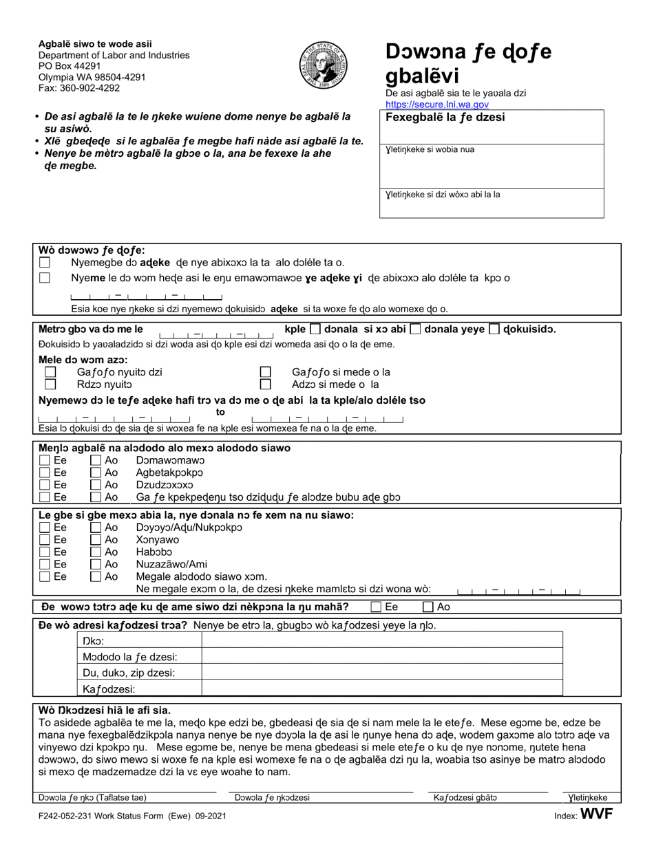 Form F242-052-231 Work Status Form - Washington (ewe), Page 1