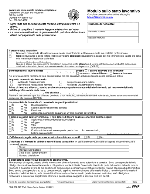 Form F242-052-248 Work Status Form - Washington (Italian)