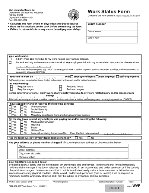 Form F242-052-000 Work Status Form - Washington
