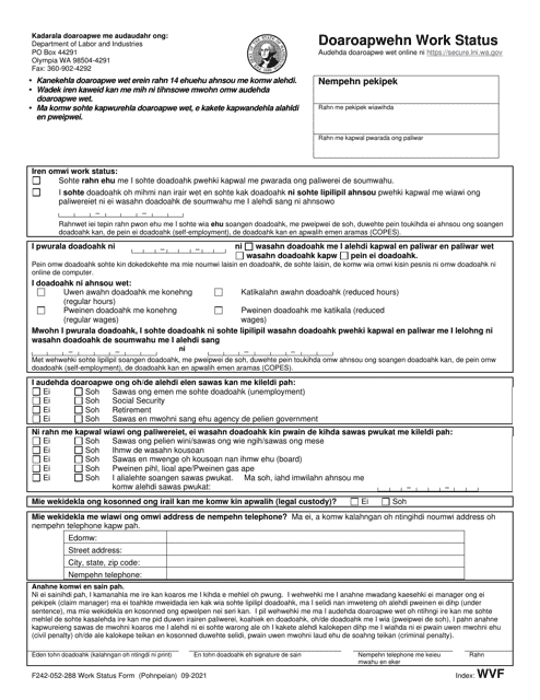 Form F242-052-288 Work Status Form - Washington (Pohnpeian)